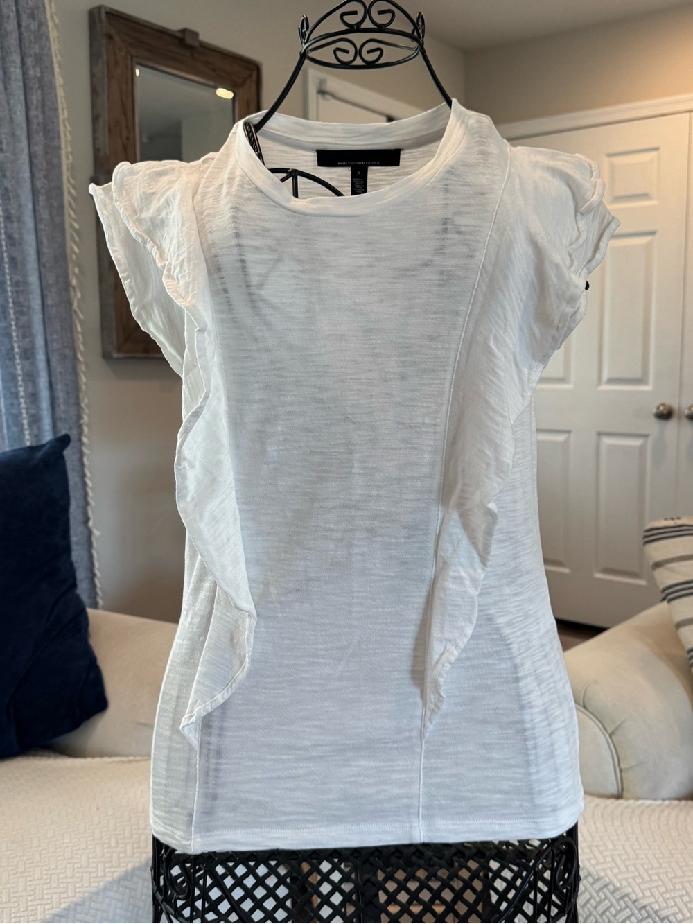 White House Black Market White Ruffle Sleeve Top Size Small